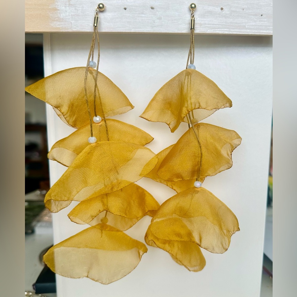 Boho Sterling & Chiffon Whimsical Drop Mustard Petal Earrings by Stella & Ruby